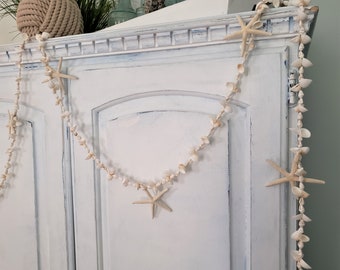 Beach Christmas Decor Seashell Garland, Nautical Coastal Christmas Starfish & Shell Garland, Beach Coastal Gifts, 6 FT