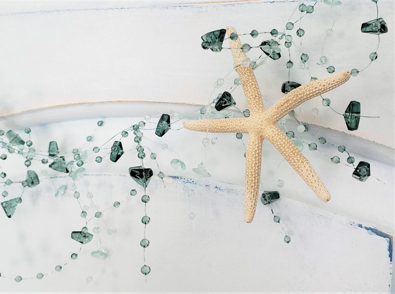 Starfish Garland, Beach Decor Nautical Coastal Beach Wedding Decor or Beach Christmas Garland w White Starfish & Teal Beads, TEAL 5FT image 8