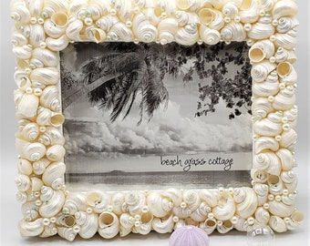 Beach Decor Seashell Wedding Frame, Coastal Wedding Decor Shell Frame, Seashell Wedding Gift Frame, Shell Picture Frame, Turbo Shells, 8x10"