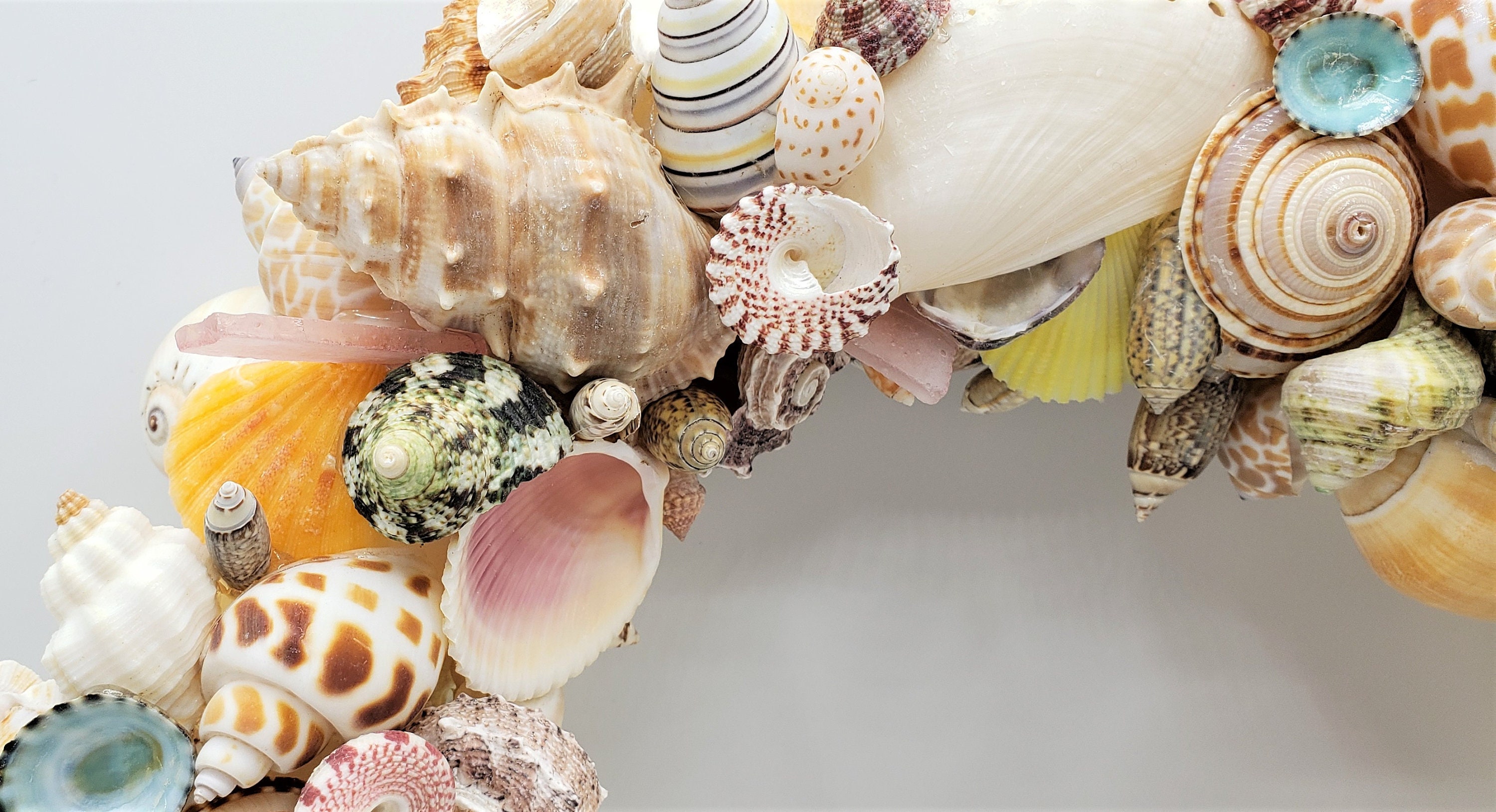 Beach Decor Seashell Wreath, Nautical Decor Shell Wreath w Sea Glass – Beach  Grass Cottage - Artisan Handmade Beach Decor