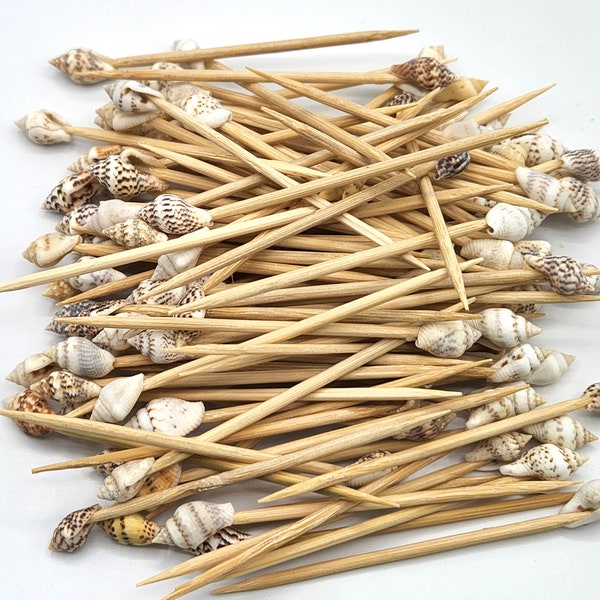 Seashell Cocktail Toothpicks, 100 PC Real Shell Appetizer Tooth Picks, Beach Party Hors D'oeuvres Picks for Beach Weddings, Luaus, Parties