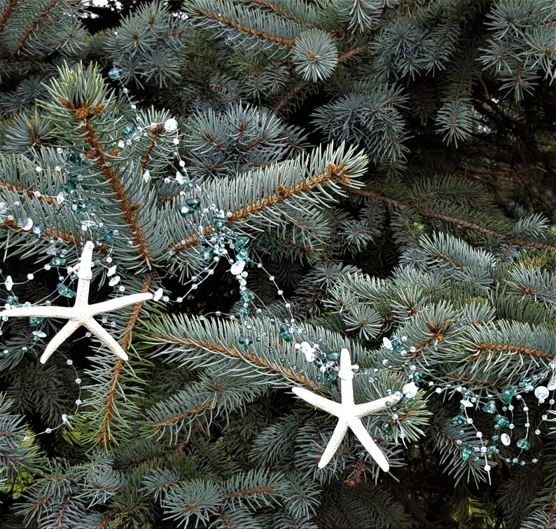 Beach Christmas Decor, Starfish Garland, Nautical Christmas Tree Garland, Coastal Christmas, White Starfish Beaded Garland, TEAL 5FT Bild 1