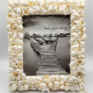 Beach Decor Seashell Frame, Nautical Coastal Decor Beach Wedding Gift or Shower Gift Shell Picture Frame, 5x7 image 2