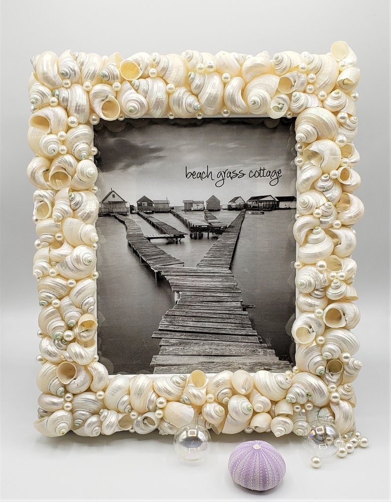 Beach Decor Seashell Frame, Nautical Coastal Decor Beach Wedding Gift or Shower Gift Shell Picture Frame, 5x7 image 2