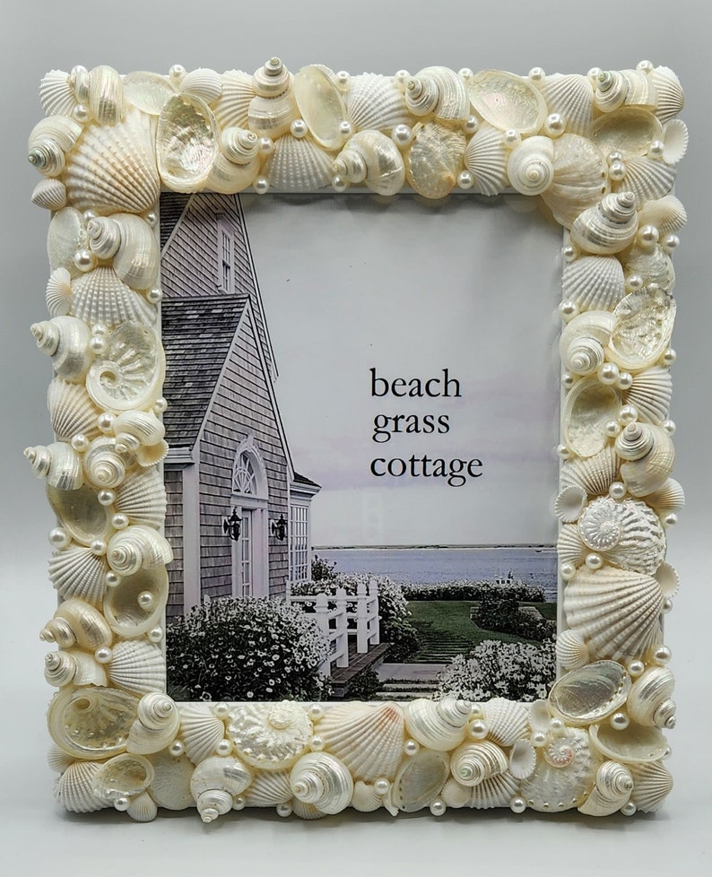 Beach Wedding Seashell Frame, Beach Coastal Wedding Gift, Nautical Decor Beach Wedding Frame, Coastal Beach Decor Shell Frame, 8x10 image 4