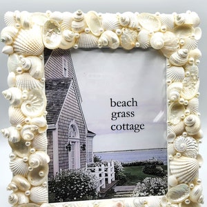 Beach Wedding Seashell Frame, Beach Coastal Wedding Gift, Nautical Decor Beach Wedding Frame, Coastal Beach Decor Shell Frame, 8x10 image 5