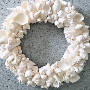 Beach Decor Seashell Wreath, Nautical Decor WHITE Shell Wreath, Coastal Decor Beach Wreath, Sea Shell Wreath, Seashell Decor, 12 WHITE image 1