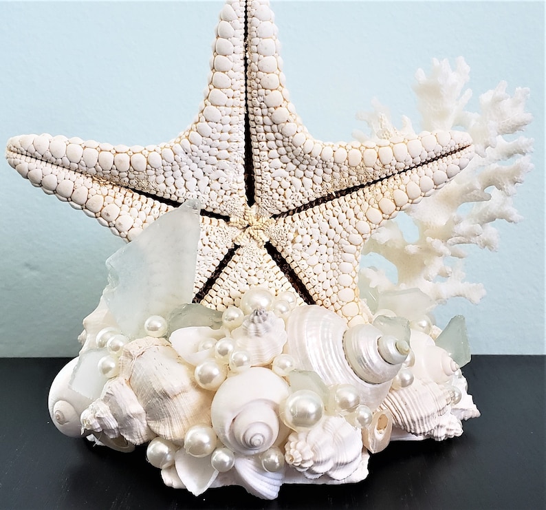 Beach Wedding Cake Topper, Nautical & Coastal Wedding Decor Cake Top, Starfish Coral and Shell Wedding Decor Cake Decoration image 8