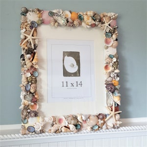 Seashell WALL Picture Frame, Nautical Coastal Beach Decor Shell Art Frame for Beach Wedding or Shower Gift, 10x13&quot;, Colors or White