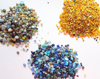 Glass Pebble Rocks, Beach Decor Glass Pebbles, Blue Yellow Brown Terrarium Rocks, Terrarium Pebbles, Glass Rocks, "3x4" Bag - 3 Colors