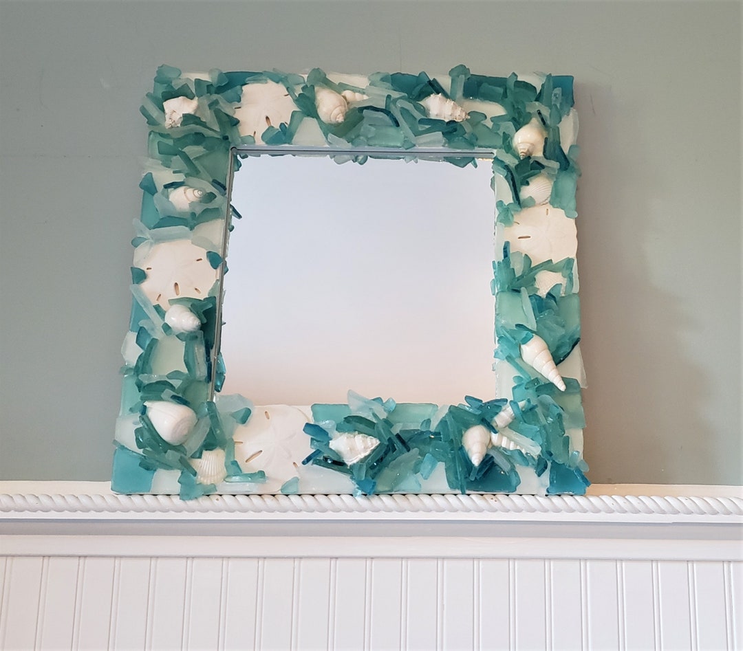 Beach Decor Sea Glass Mirror, Nautical Decor Beach Glass Mirror