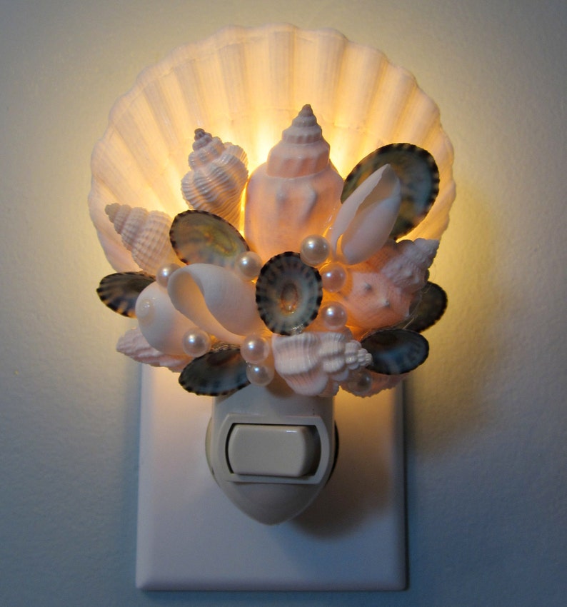 Beach Decor Seashell Night Light Nautical Decor White Shell Etsy