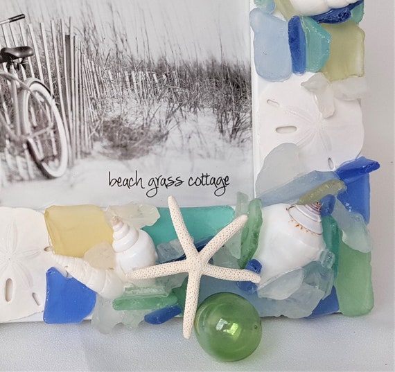 Beach Decor Sea Glass Frame Nautical Decor Beach Glass Frame Etsy