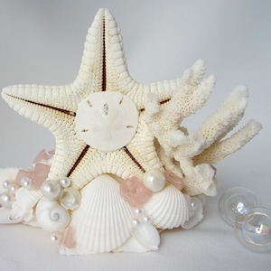 Starfish Cake Topper for Beach Weddings, Nautical Starfish Seashell & Sea Glass Cake Topper, Coastal Nautical Wedding, Beach Wedding Decor image 5