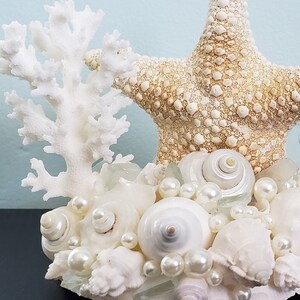 Starfish Cake Topper for Beach Weddings, Nautical Starfish Seashell & Sea Glass Cake Topper, Coastal Nautical Wedding, Beach Wedding Decor image 6