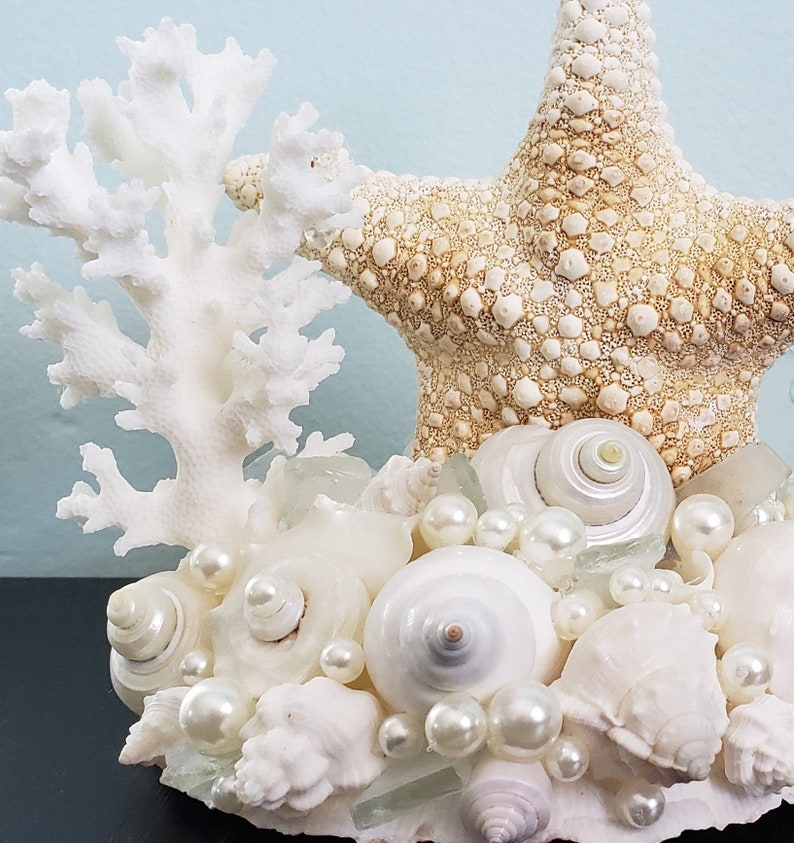 Starfish Cake Topper for Beach Weddings, Nautical Starfish Seashell & Sea Glass Cake Topper, Coastal Nautical Wedding, Beach Wedding Decor image 6