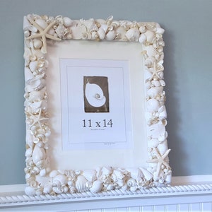 Beach Decor Seashell Picture Frame, Coastal Nautical Decor Shell Art Frame Gift for Beach Wedding Photos or Gift, 10x13&quot; COLOR OR WHITE