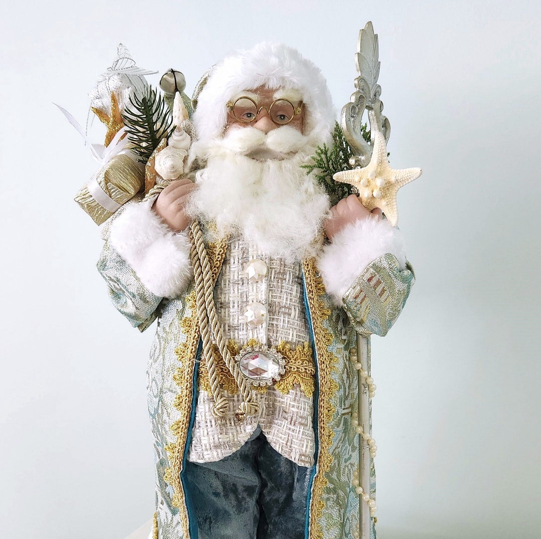 Beach Christmas Decor Santa, Coastal Christmas Tabletop Santa, Blue