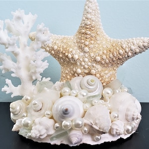 Beach Wedding Cake Topper, Nautical & Coastal Wedding Decor Cake Top, Starfish Coral and Shell Wedding Decor Cake Decoration image 6