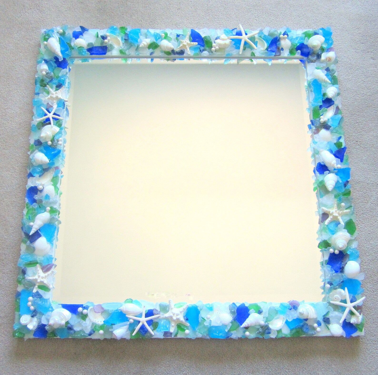 Beach Decor Sea Glass Mirror Nautical Decor Beach Glass Etsy