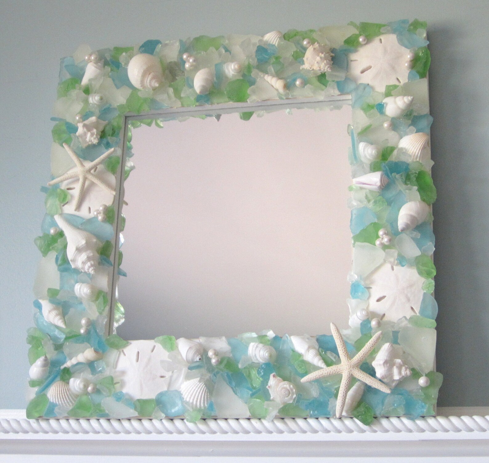 Beach Decor Sea Glass Mirror Nautical Decor Beach Glass Etsy