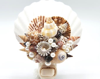 Beach Decor Seashell Night Light, Nautical Decor Shell Night Lite, Coastal Decor Shell Nite Lite, Seashell Gift, Shell Gift - BROWN