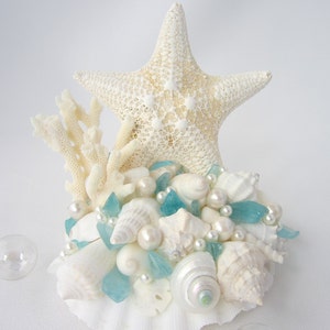 Beach Wedding Cake Topper, Nautical & Coastal Wedding Decor Cake Top, Starfish Coral and Shell Wedding Decor Cake Decoration image 3