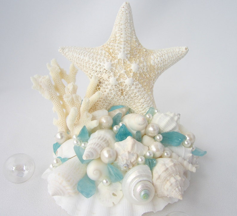 Beach Wedding Cake Topper, Nautical & Coastal Wedding Decor Cake Top, Starfish Coral and Shell Wedding Decor Cake Decoration image 3