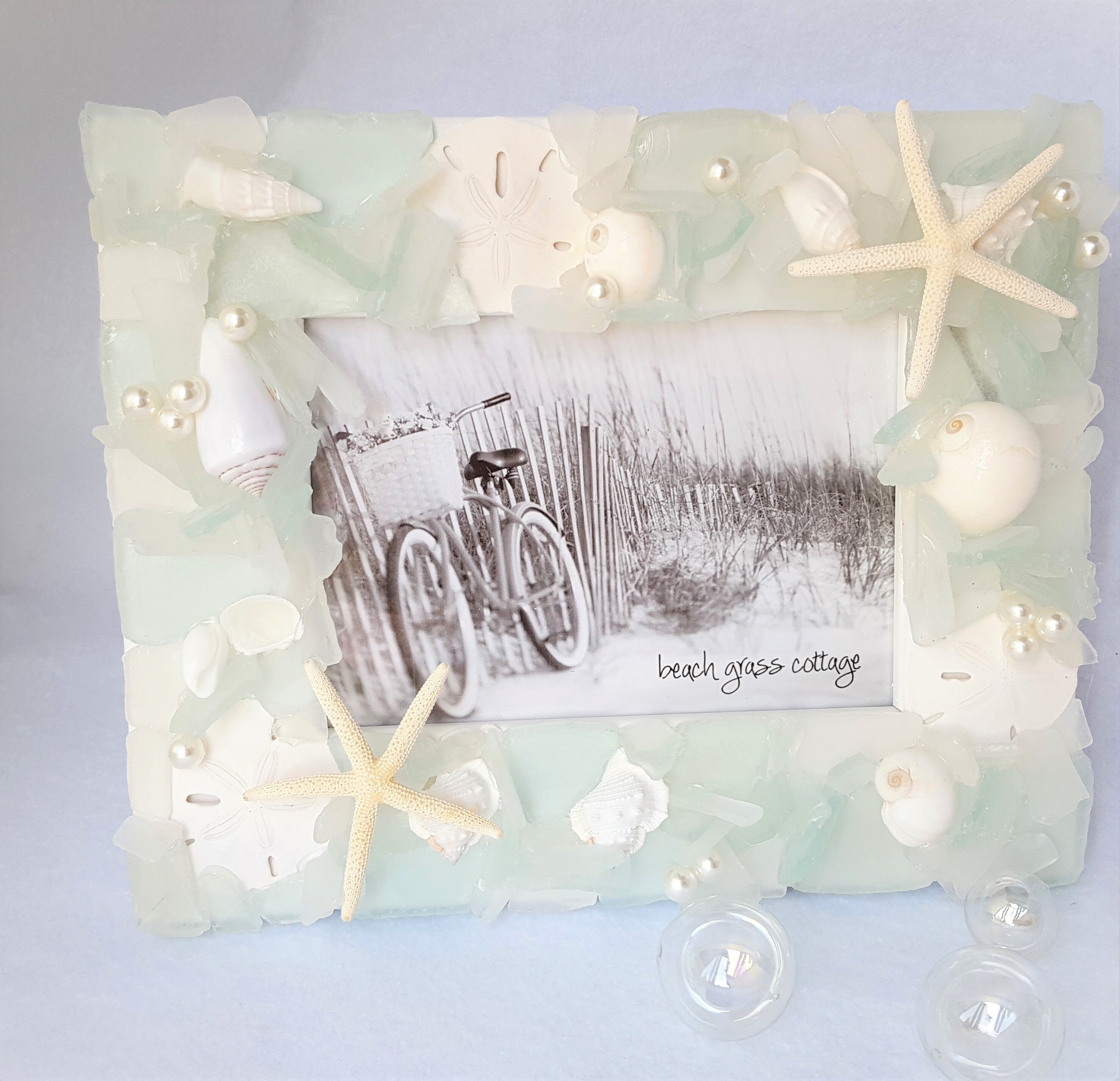 Beach Decor Sea Glass Frame Nautical Decor Beach Glass Frame Etsy