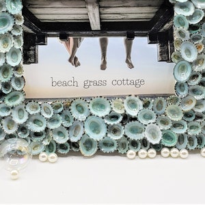 Seashell Picture Frame, Nautical Coastal Beach Decor Aqua Limpet Shell Art Frame for Beach Wedding Photo or Wedding Gift, 5x7 Bild 6