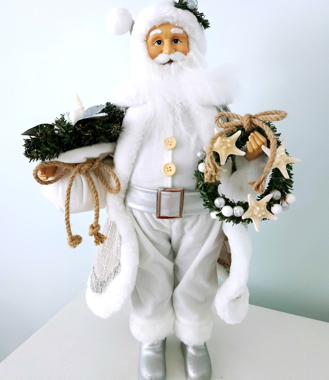 Beach Christmas Decor Santa, Coastal Christmas Decor, Tabletop Santa