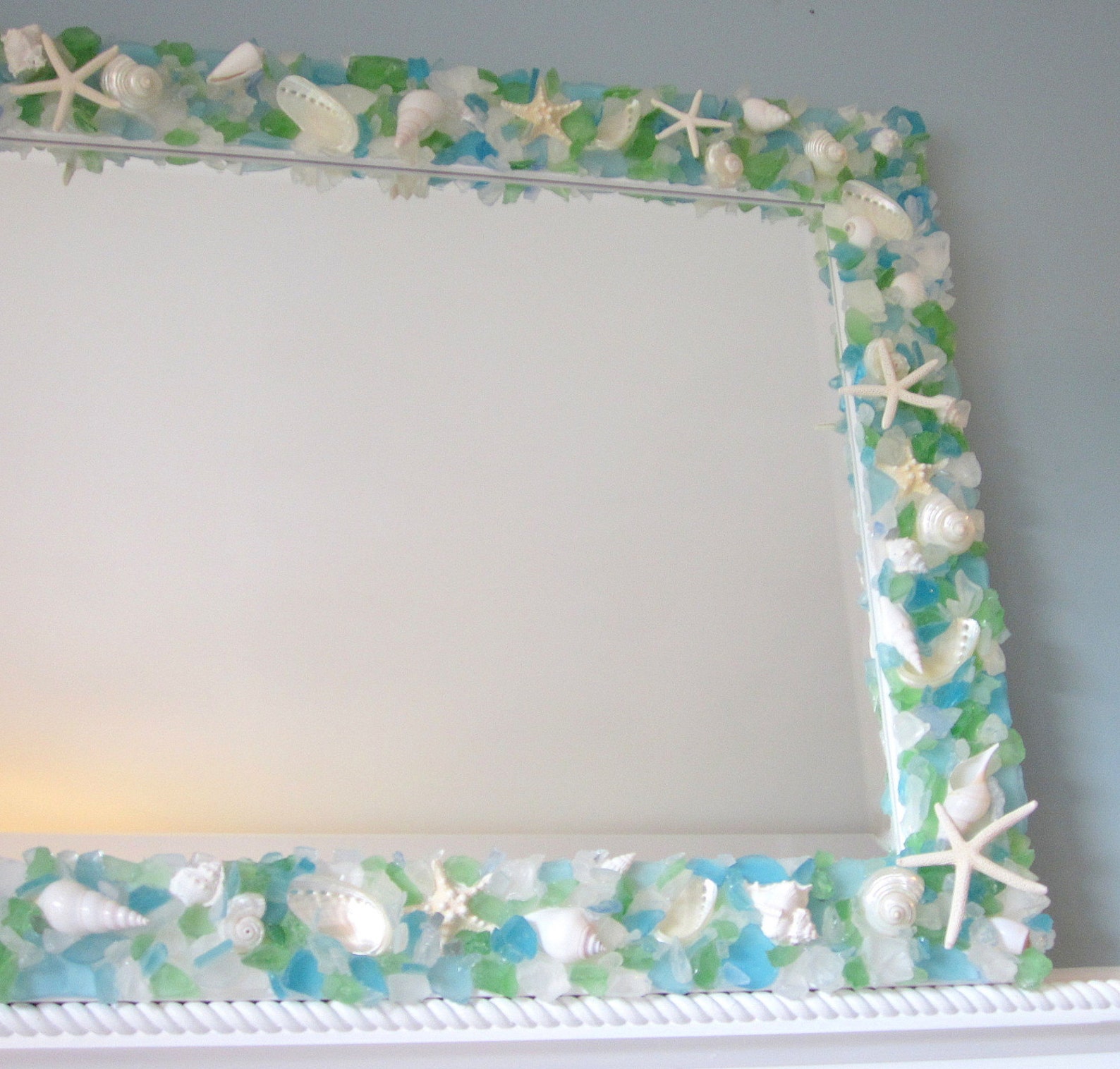 Beach Decor Sea Glass Mirror Nautical Decor Beach Glass Etsy
