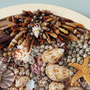 Seashell Wall Art, Beach Decor Coastal Decor Seashell Wall Hanging, Round Seashell Mosaic Beach Coastal Gift Beach Wedding Gift, 16.5 image 7