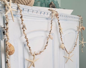 Beach Wedding Decor Seashell Garland, Nautical Shell Wedding Garland, Coastal Starfish Garland, Beach Wedding UMBONIUM Shell Garland, 102"