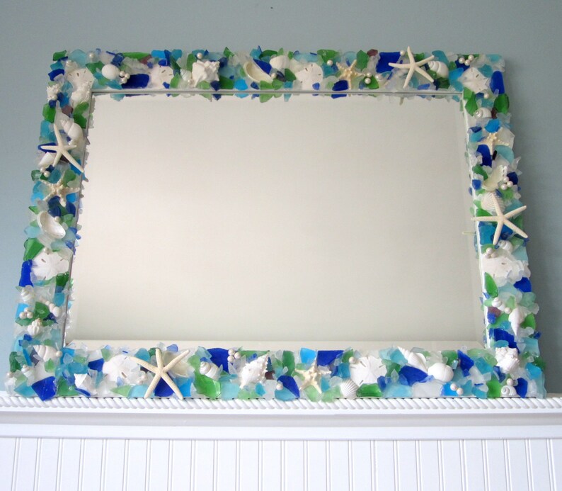 Beach Decor Sea Glass Mirror Nautical Beach Decor Sea Glass Mirror Nautical Image 0