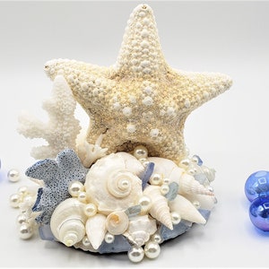 Starfish Cake Topper for Beach Weddings, Nautical Starfish Seashell & Sea Glass Cake Topper, Coastal Nautical Wedding, Beach Wedding Decor image 2