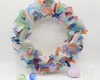 Sea Glass Wreath, Beach Decor Beach Glass Wreath, Nautical Decor Seaglass Wreath, Sea Glass Art, Beach Glass Art - COLORFUL MIX