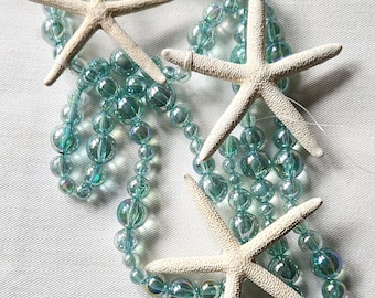 Beach Christmas Starfish Garland, Nautical AQUA Swag Shell Garland, Coastal Beach Christmas Decor, OCEAN Garland, Beach Gifts, 48"