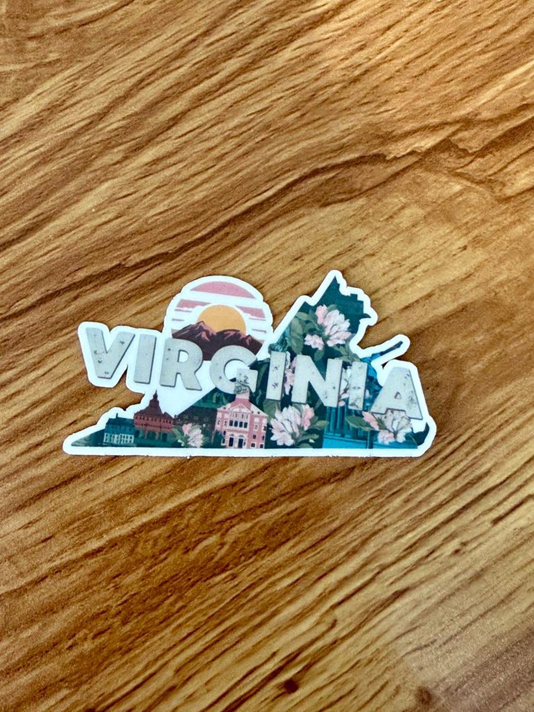 Virginia State Vinyl Sticker – Retro Mountains & Magnolia Design ...
