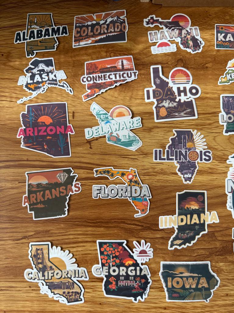 50 U.S. States Vinyl Sticker Set – Retro Travel Collection - Etsy