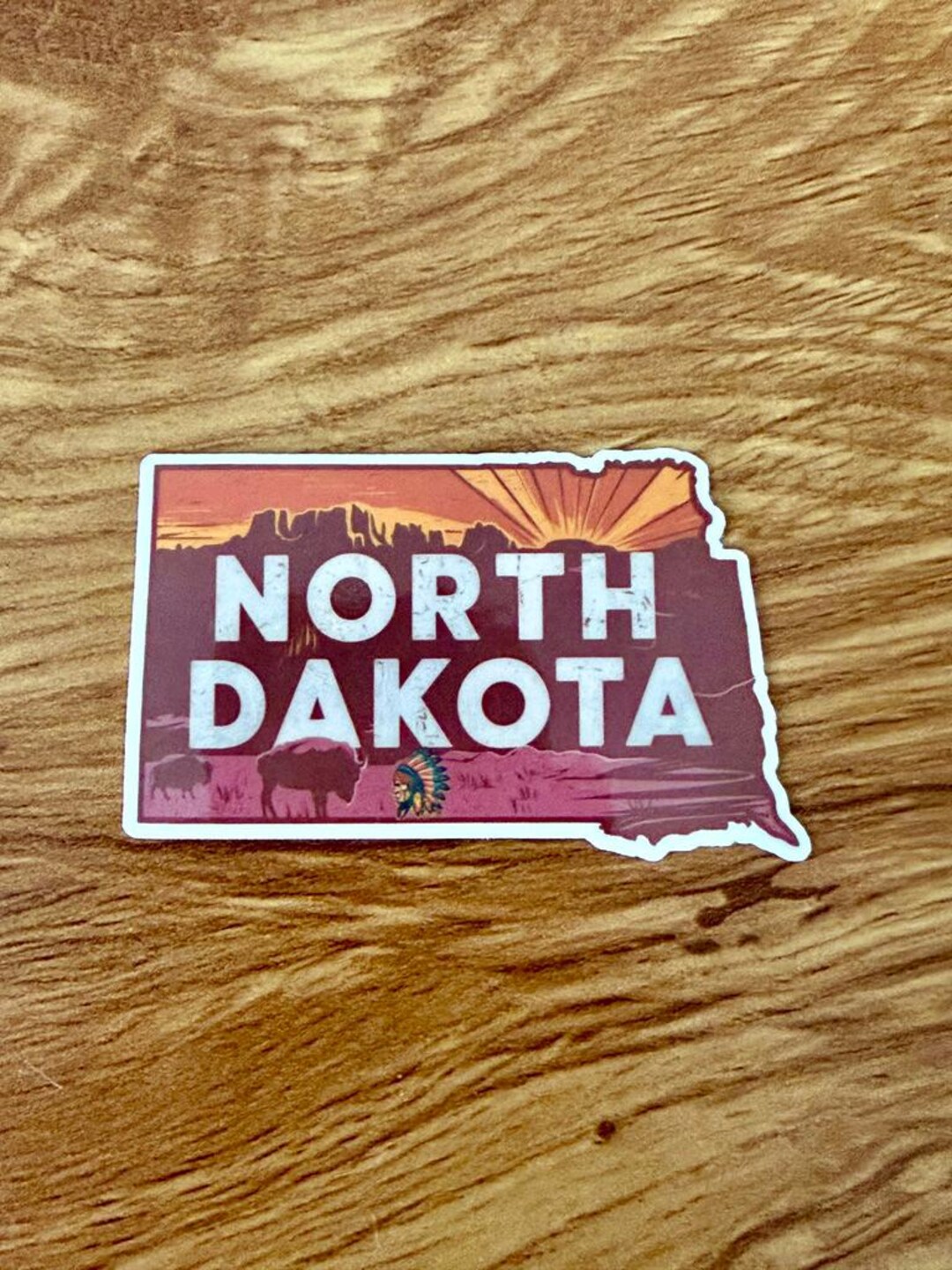 North Dakota State Vinyl Sticker – Retro Prairie Sunset Design | Great ...