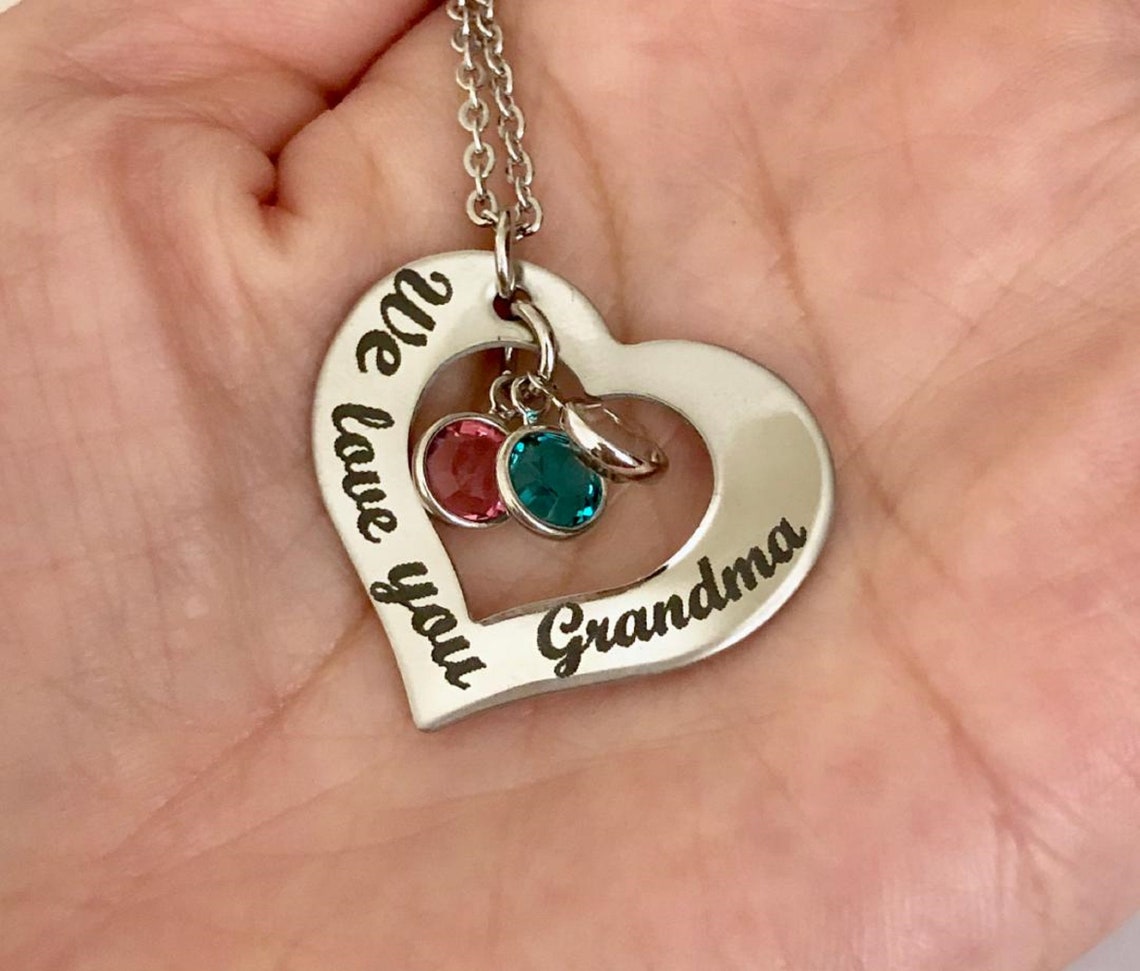 Personalized Grandma Necklace Silver Heart with Birthstones Etsy