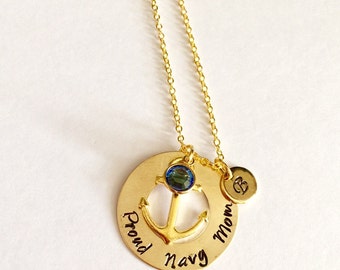 Gold Custom "Proud navy mom" Marine, Anchor Necklace, Navy Mom Gift