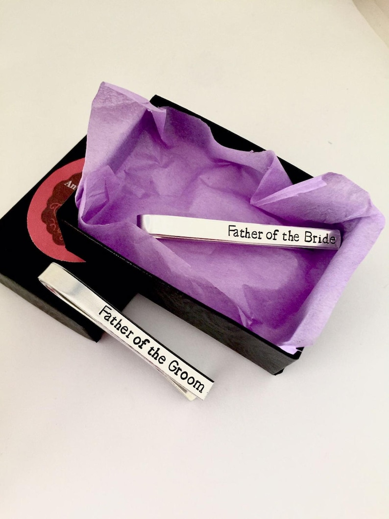 Set of two aluminum Tie Clips,Father of the GroomFather of the Bride tie clip Custom Tie bar