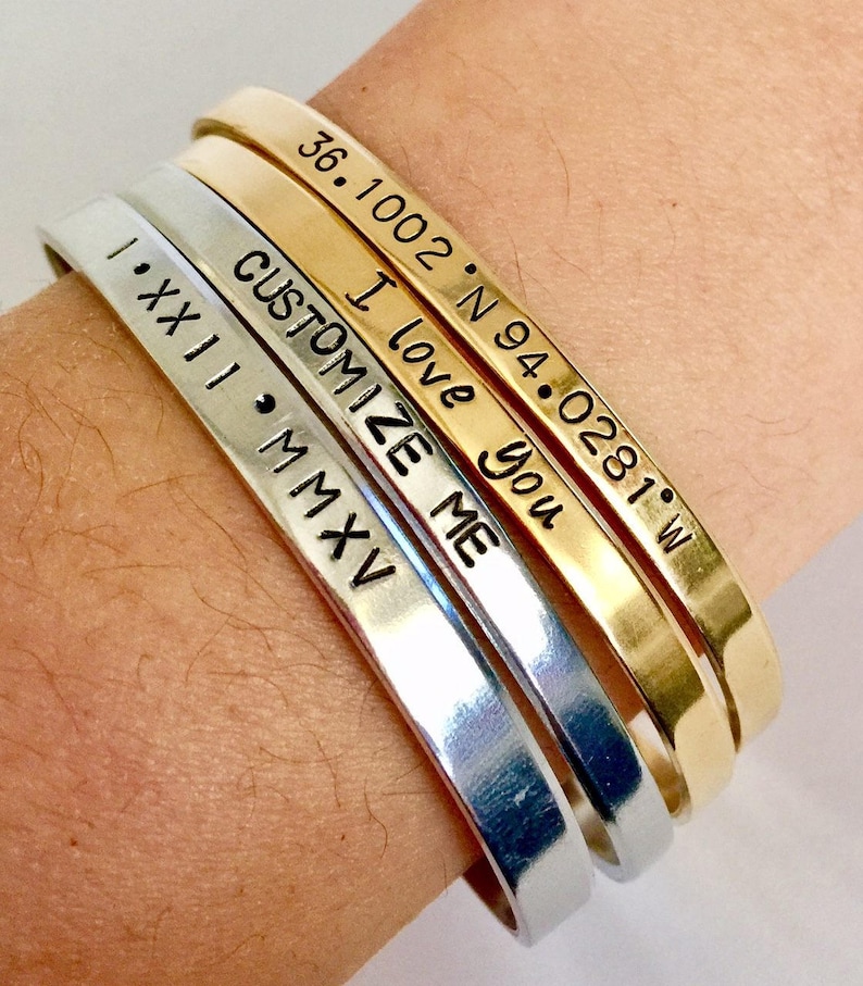 Personalized hand stamped engraved bracelet custom cuff bracelet Valentine/'s Day gift friendship gift