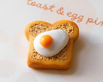 Toast & Egg Miniature Food Pin | Handmade Clay Breakfast Brooch