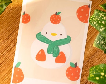 Impression d'art canard mandarine kawaii | Illustration d'animal confortable, papier glacé 5 x 7
