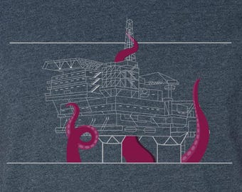 Still Wakes the Deep T-Shirt - Oil Rig Technical Drawing