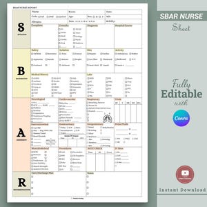 SBAR Nurse Report Sheet for Nursing Student, Med Surg Sbar Report Sheet, SBAR brain Sheet for New Grad, Editable Sbar Report Sheet,  PDF