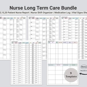 LTC Nurse Report Sheet | Long Term Care Shift Organizer Bundle | Med Log, Vitals, Checklist | Editable PDF & Canva | Instant Download